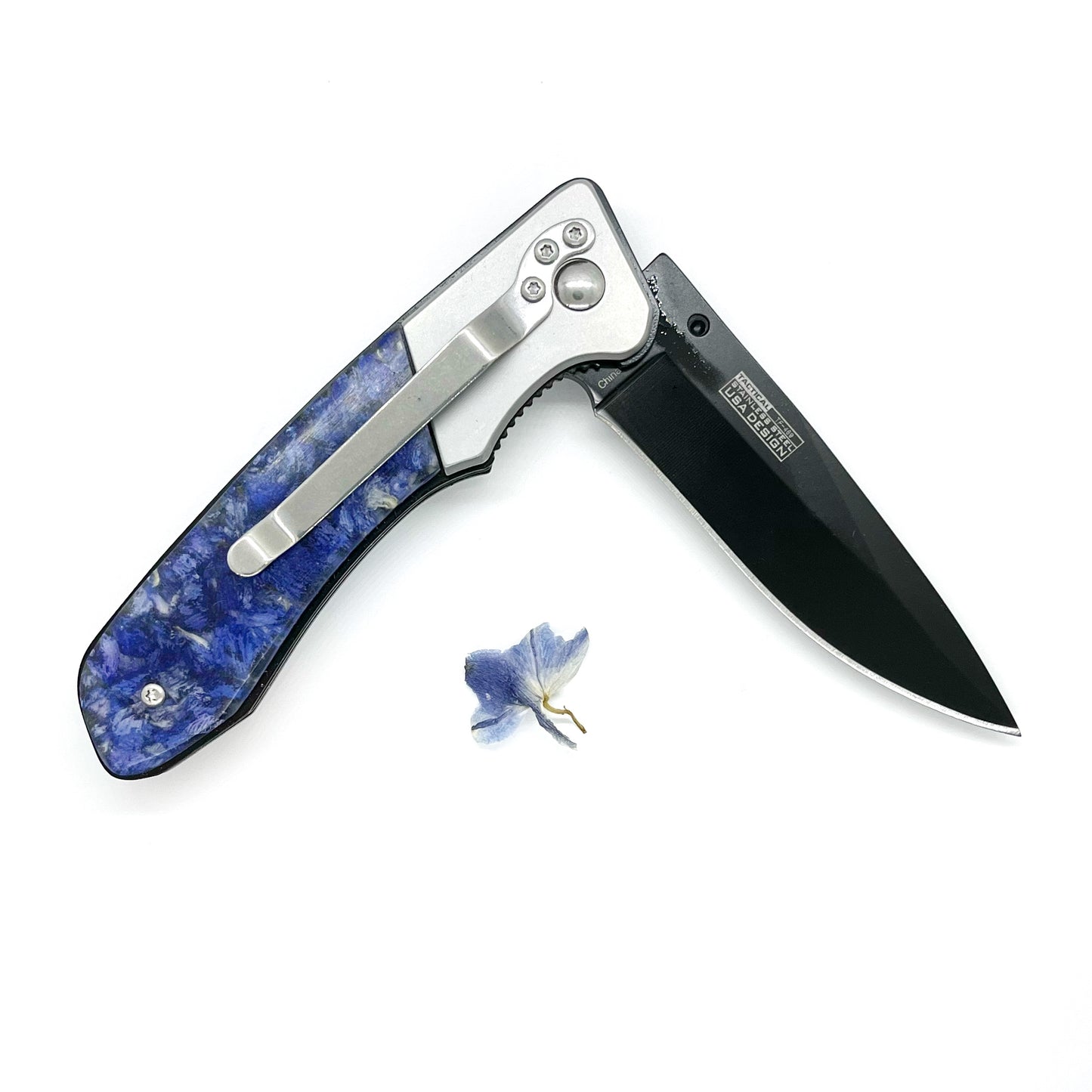 Keepsake Memorial Resin Flower Petal Spring Assisted Folding Pocket Knife / 622