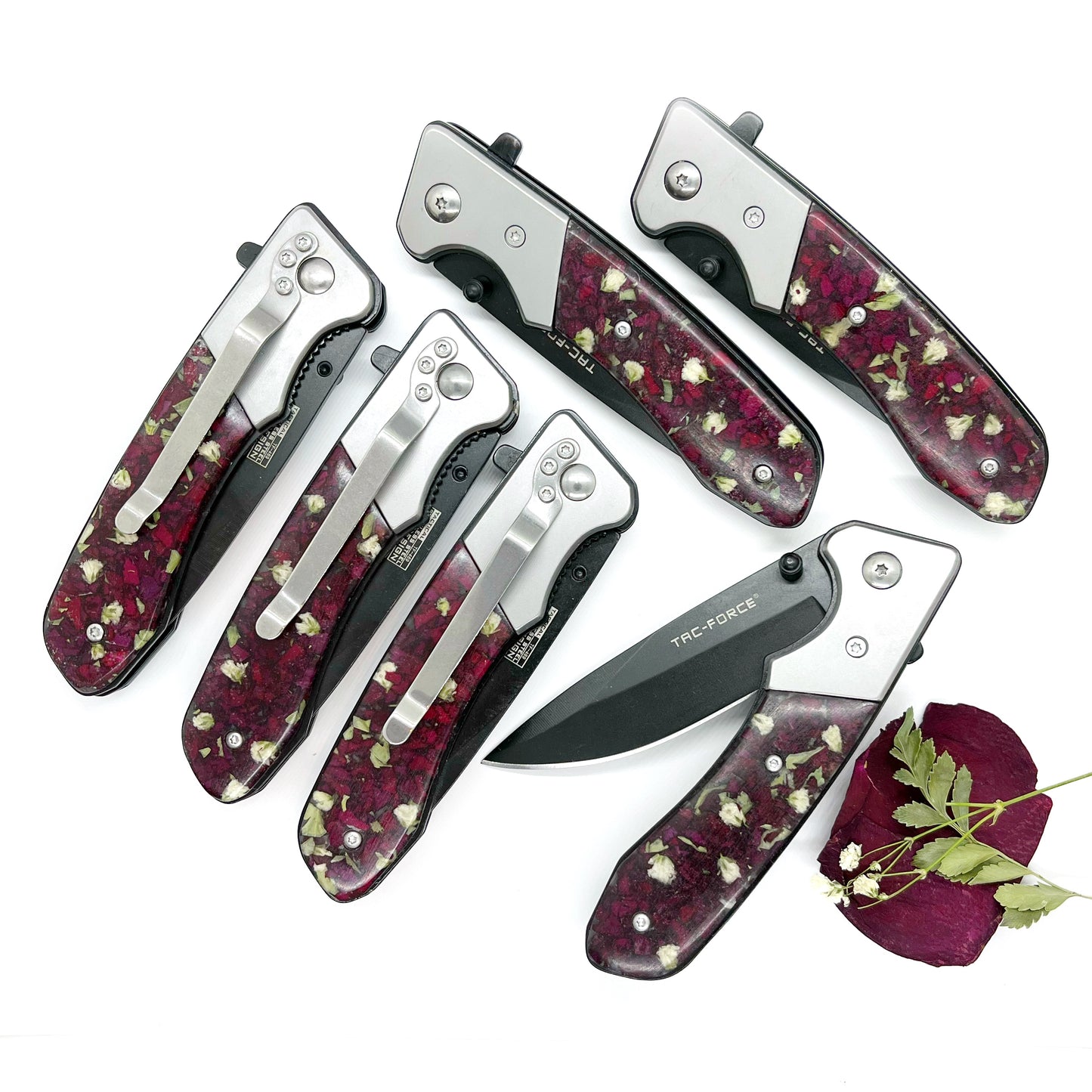 Keepsake Memorial Resin Flower Petal Spring Assisted Folding Pocket Knife / 622