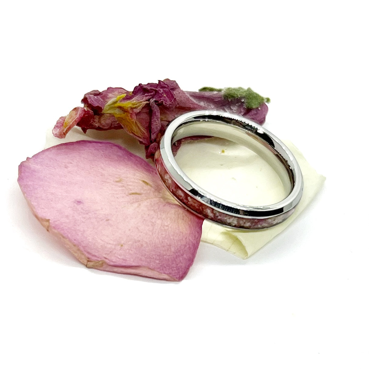 Memorial Funeral Flower Petal Jewelry or Cremation Channel Set Keepsake Ring / 423