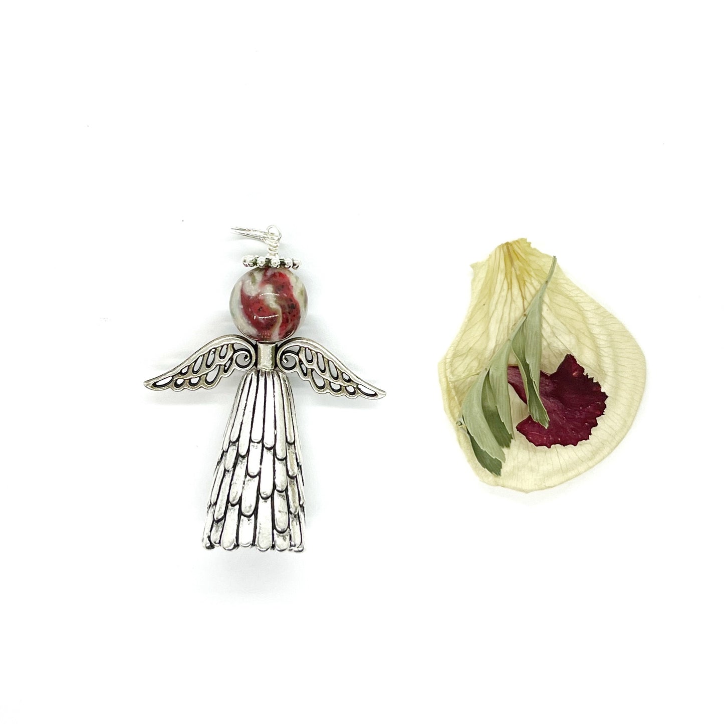 Memorial Preserved Funeral Flowers Rearview Mirror Angel Charms / 124