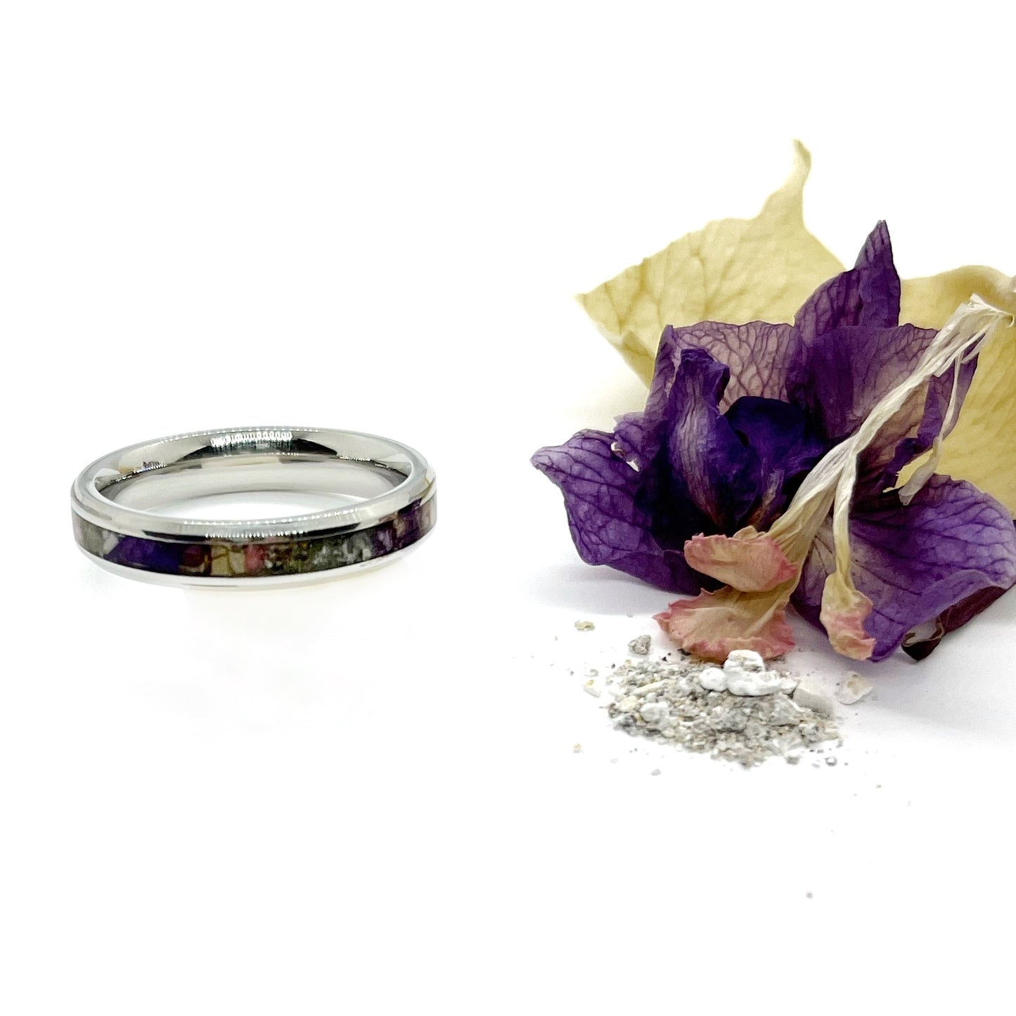 Memorial Funeral Flower Petal Jewelry or Cremation Channel Set Keepsake Ring / 423