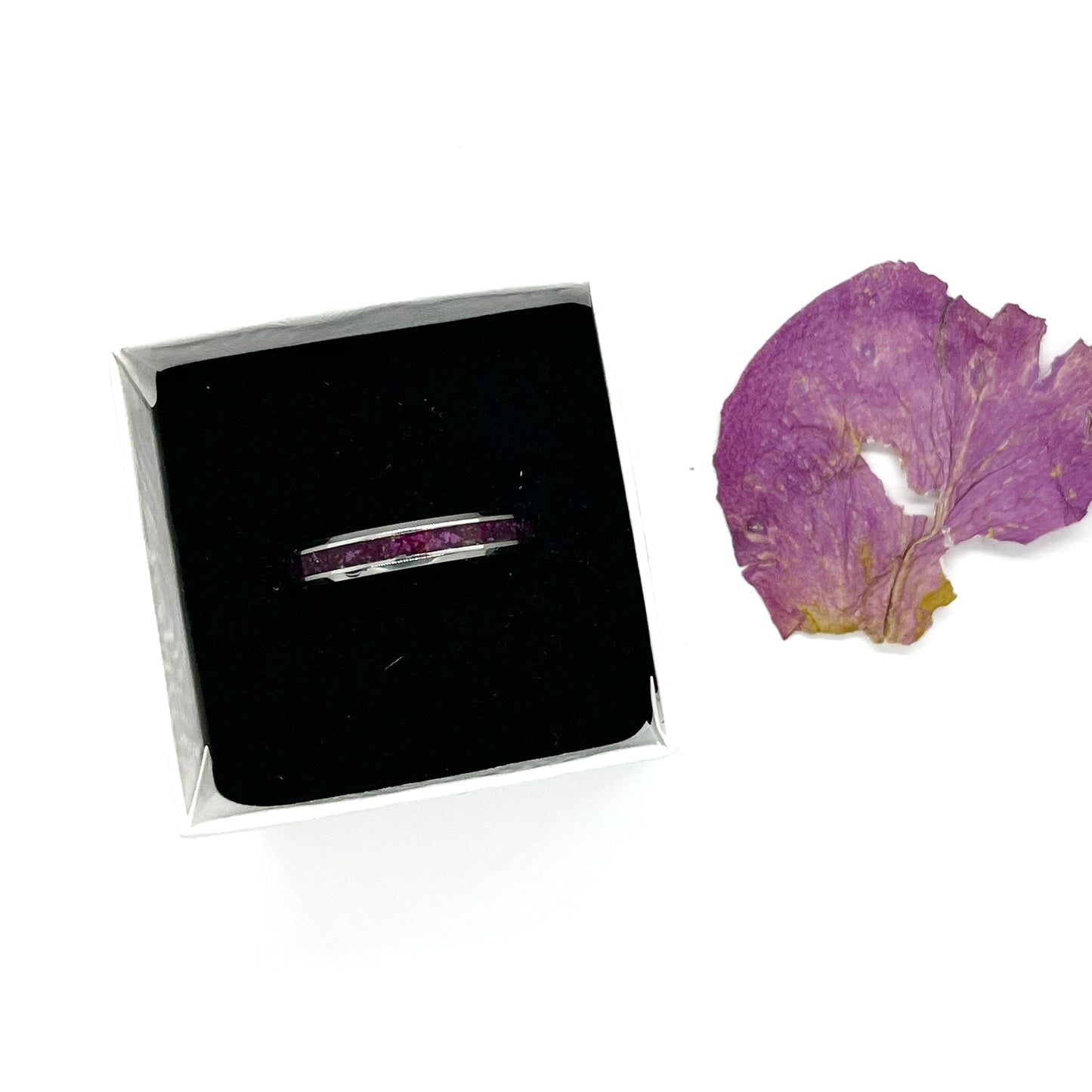 Memorial Funeral Flower Petal Jewelry or Cremation Channel Set Keepsake Ring / 423