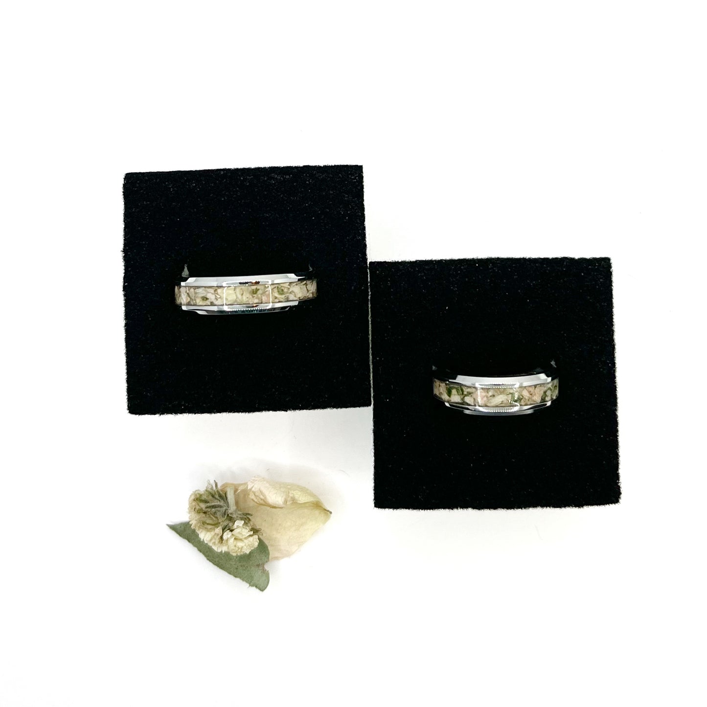 Memorial Funeral Flower Petal Jewelry or Cremation Channel Set Keepsake Ring / 423