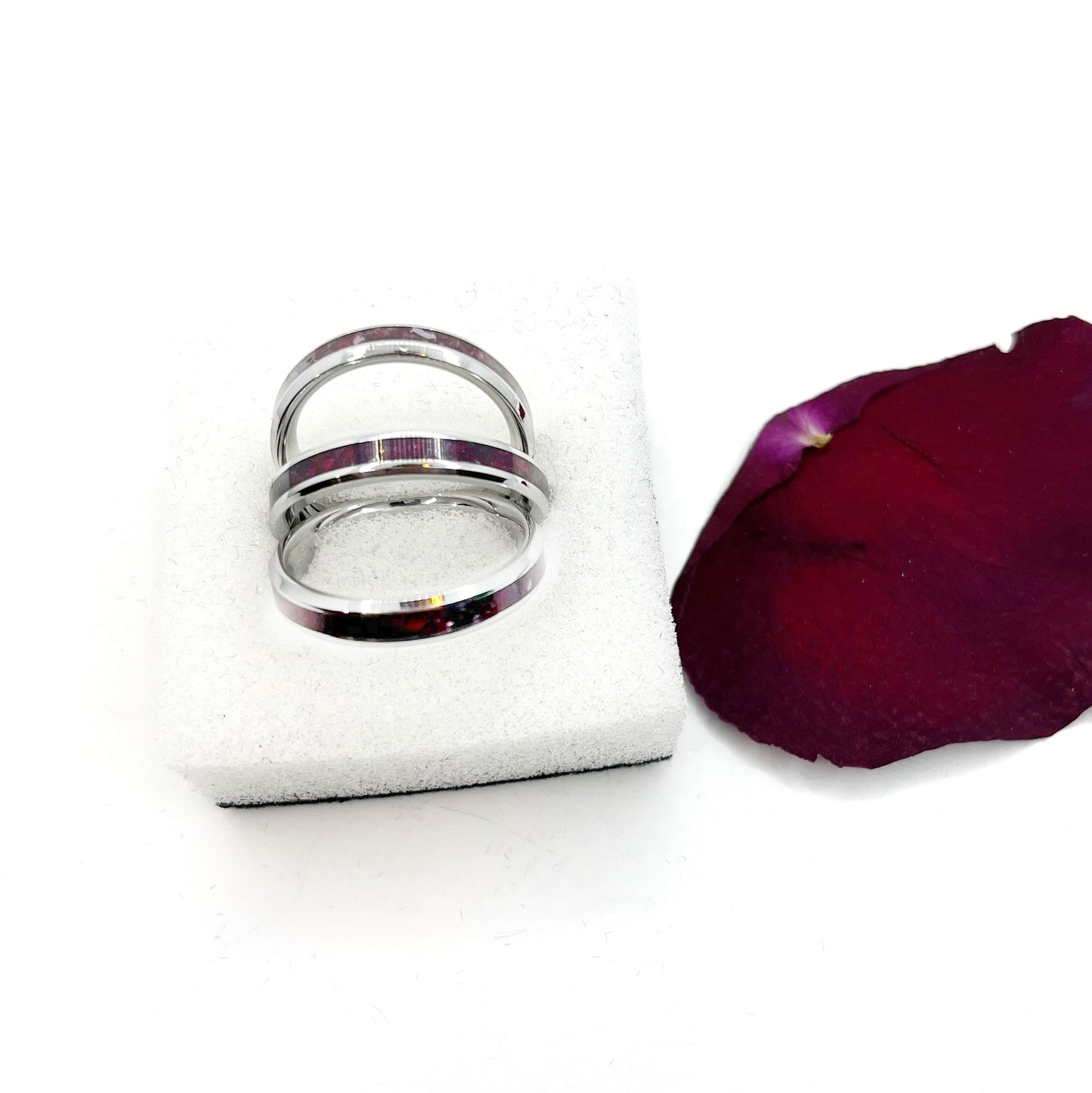 Memorial Funeral Flower Petal Jewelry or Cremation Channel Set Keepsake Ring / 423