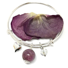 Load image into Gallery viewer, Flower petal keepsake jewelry / stackable bangle bracelet with charms, memorial jewelry  / 616
