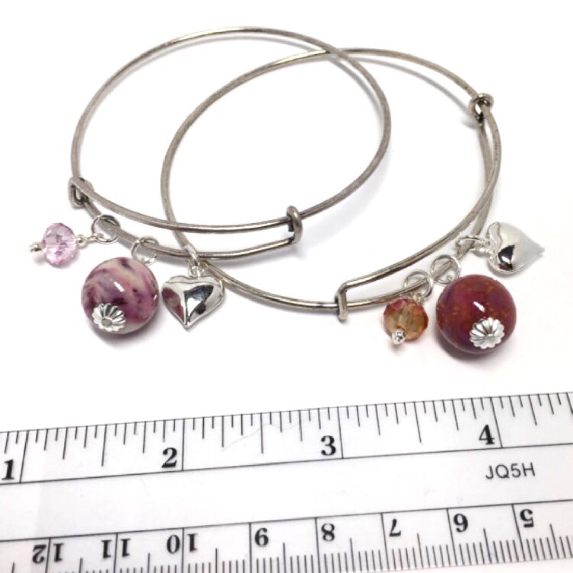 Flower petal keepsake jewelry / stackable bangle bracelet with charms, memorial jewelry  / 616
