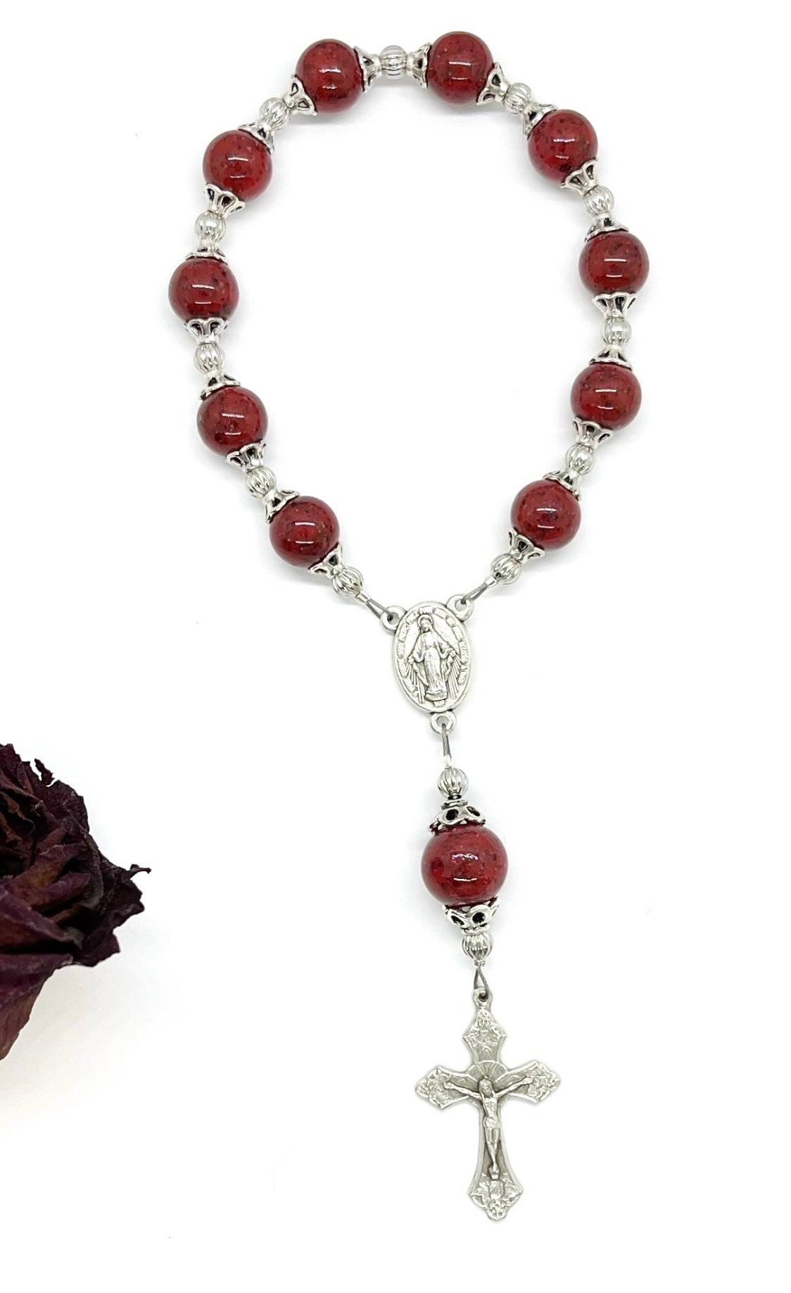 Memorial Funeral Flower Jewelry, One Decade Flower Petal Keepsake Chaplet / 223