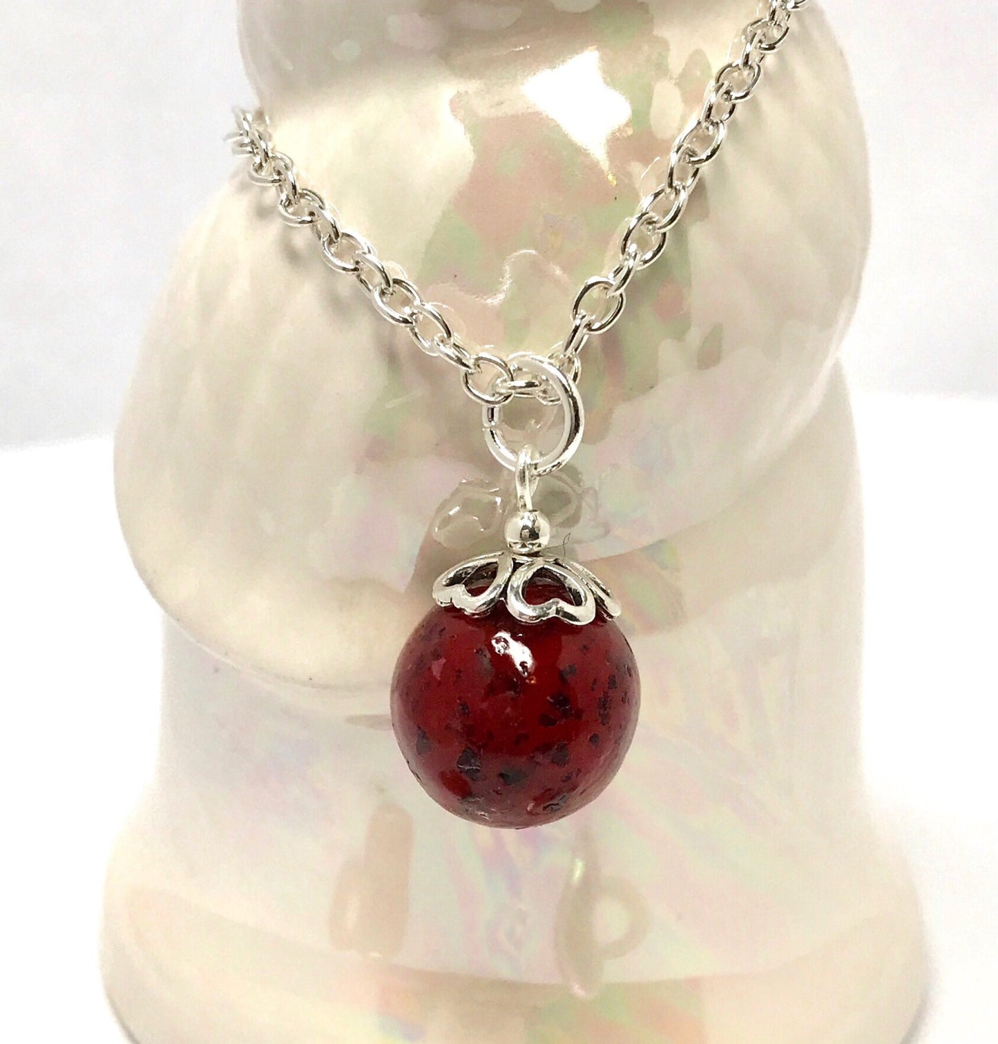 Memorial flower necklace / silver drop necklace / 816