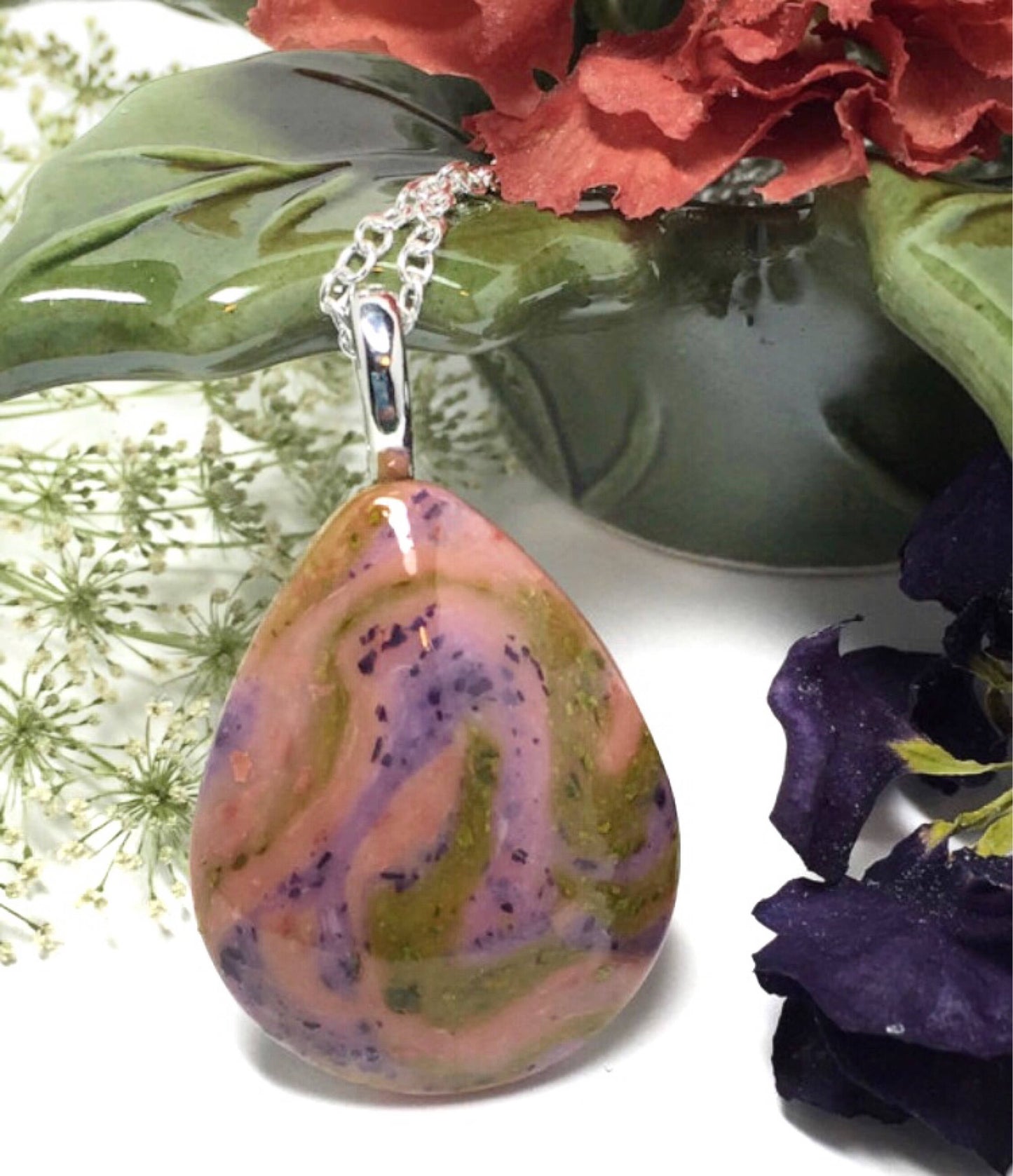 Wedding / Funeral flower jewelry Tear drop pendant  / 617