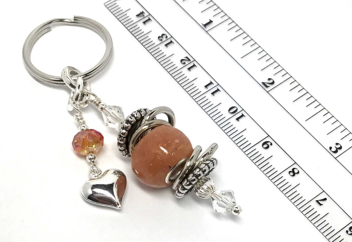 Memorial flower petal bead keepsake / Boho heart key chain / 1117