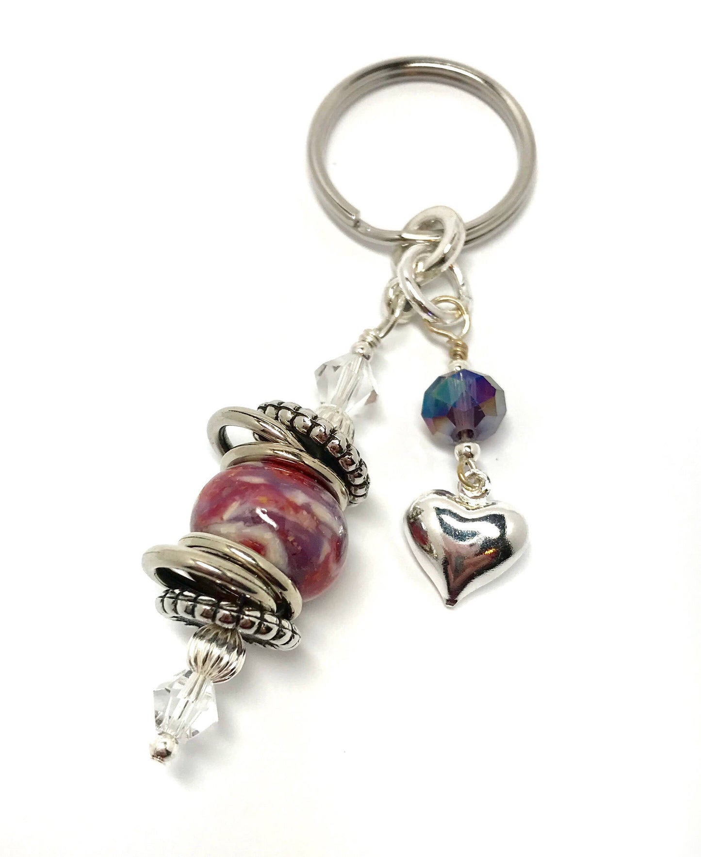Memorial flower petal bead keepsake / Boho heart key chain / 1117