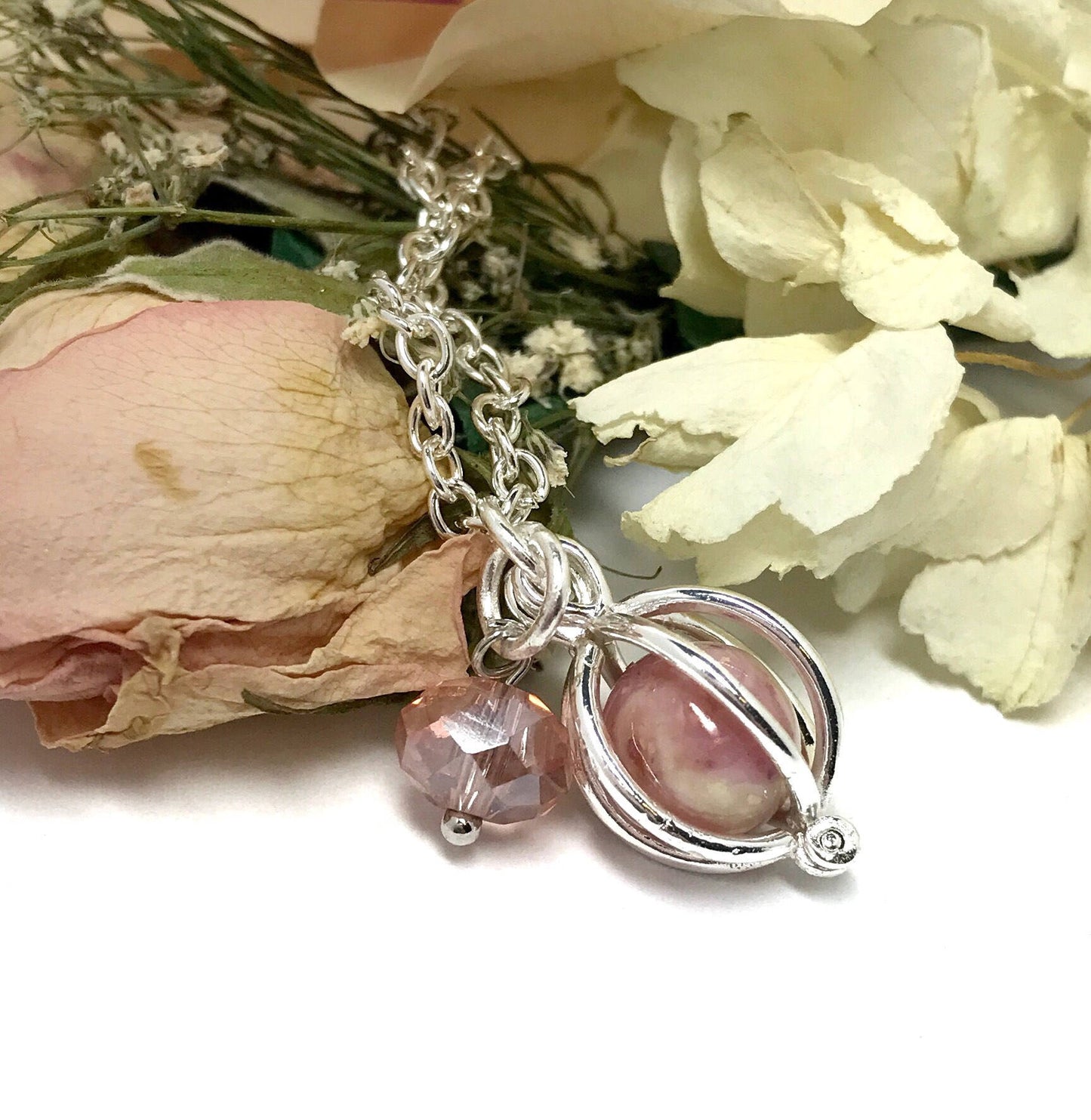 Caged Bead Memorial Flower Petal or Cremation Necklace / 317