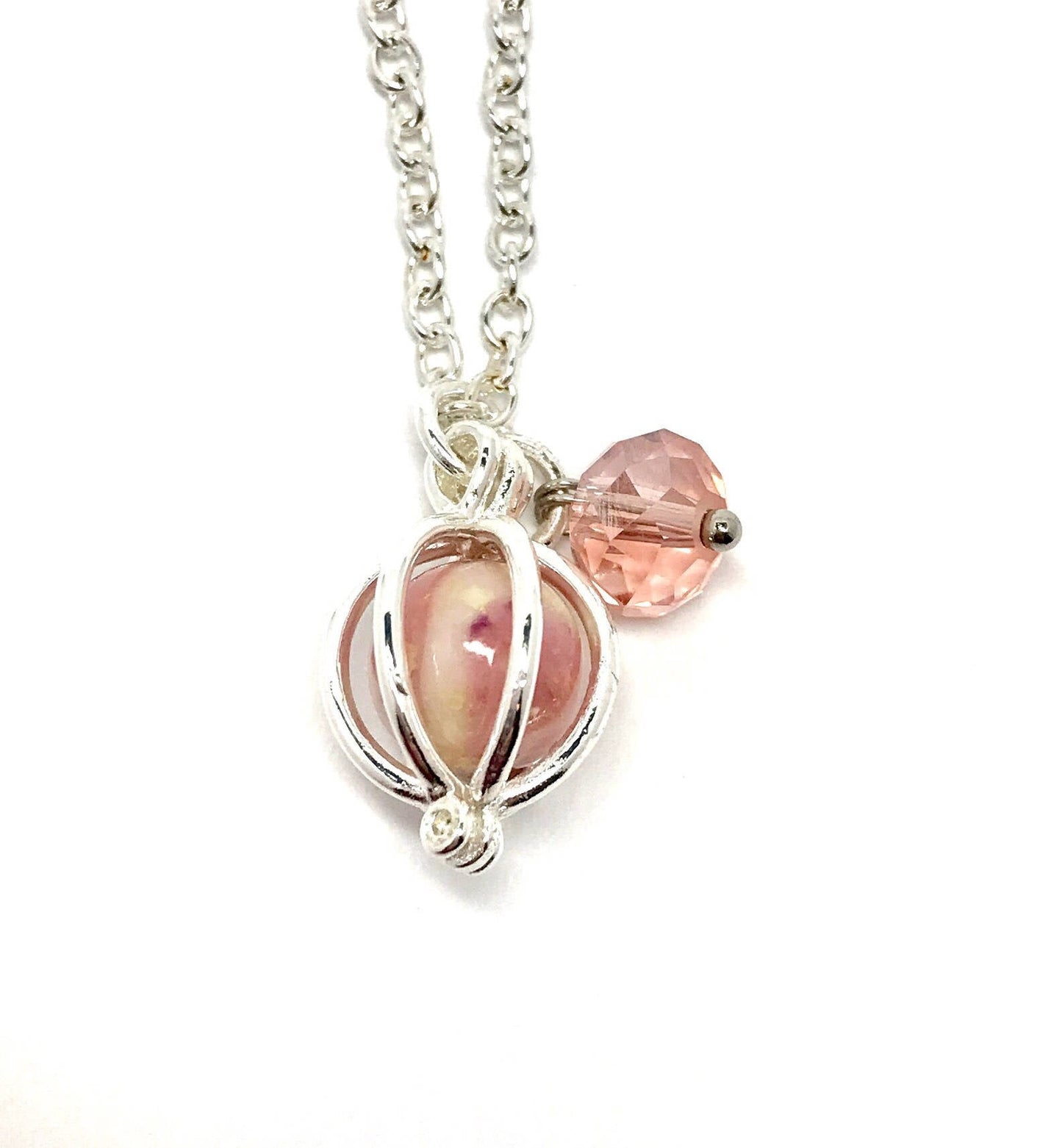 Caged Bead Memorial Flower Petal or Cremation Necklace / 317