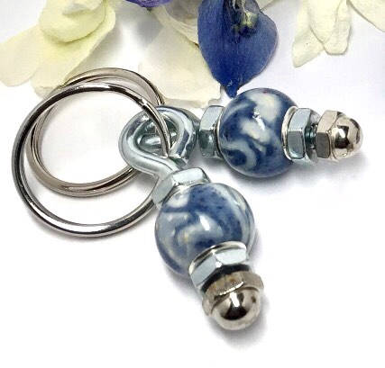 Memorial flower jewelry / Men's nuts and bolts key chain / 916