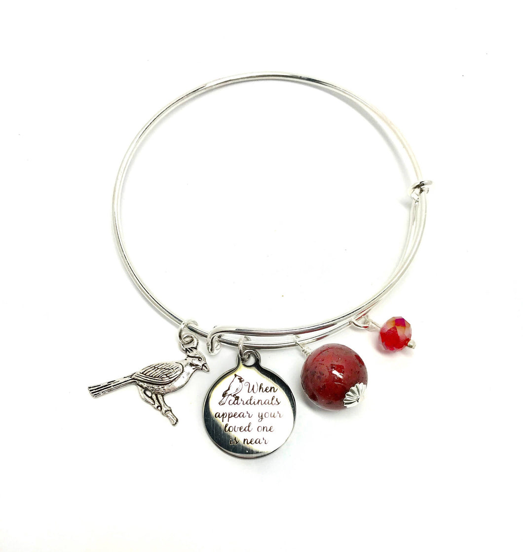 When Cardinals Appear Memorial Flower Petal Jewelry Bangle Bracelet / 418