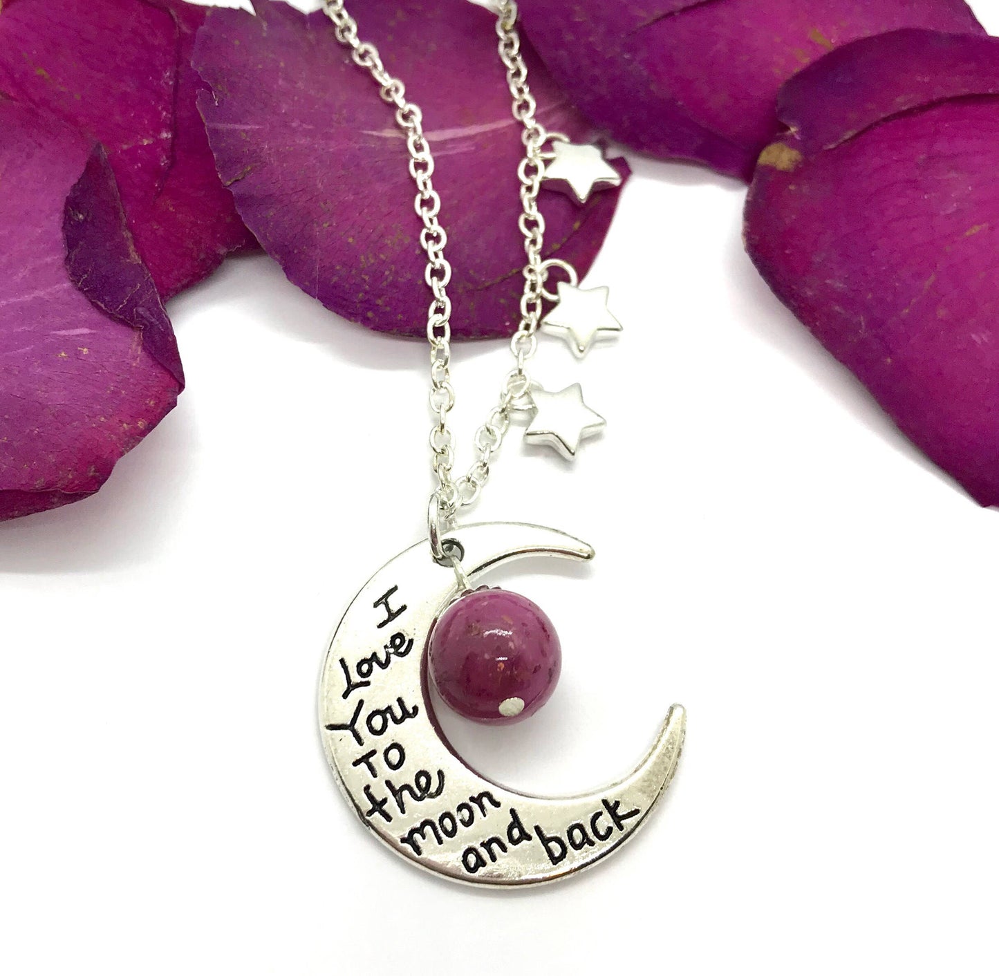 Memorial flower petal jewelry "Love you to the moon and back" handmade necklace / 1217