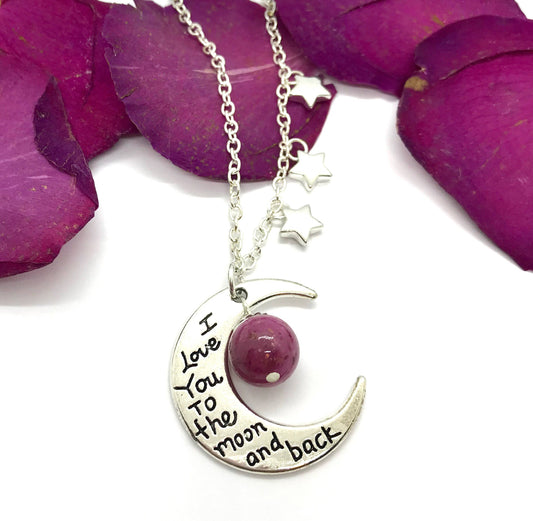 Memorial flower petal jewelry "Love you to the moon and back" handmade necklace / 1217