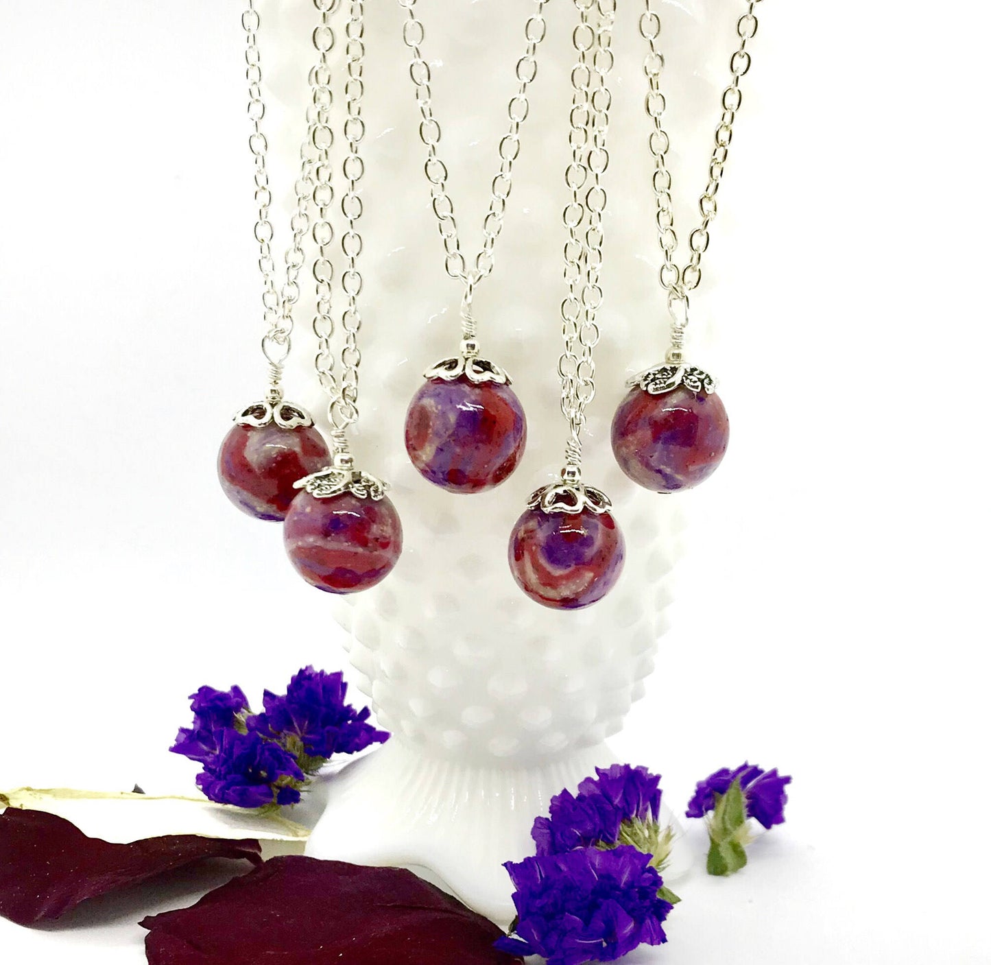 Memorial flower necklace / silver drop necklace / 816