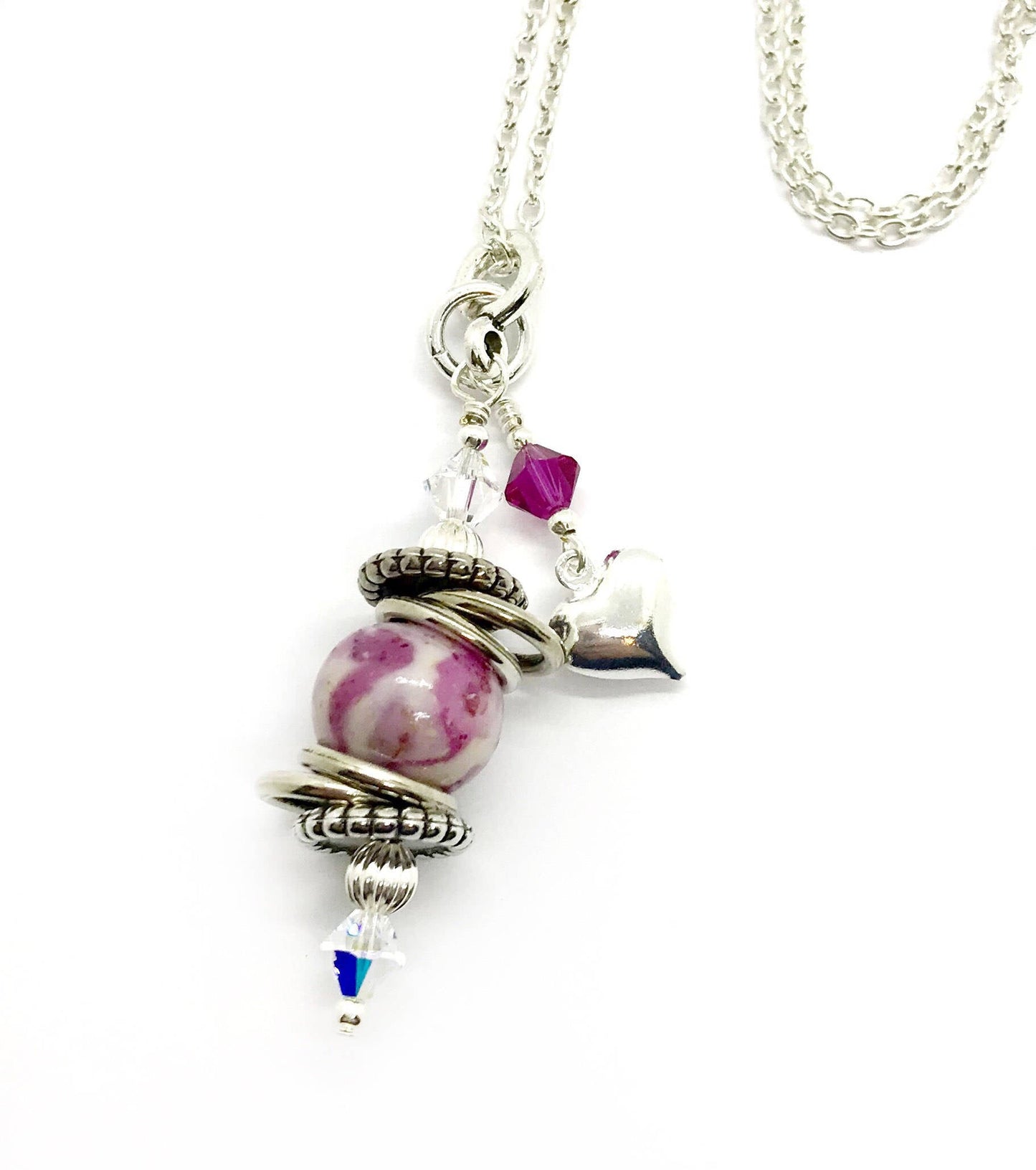 Memorial flower jewelry / Boho heart pendant/ 518