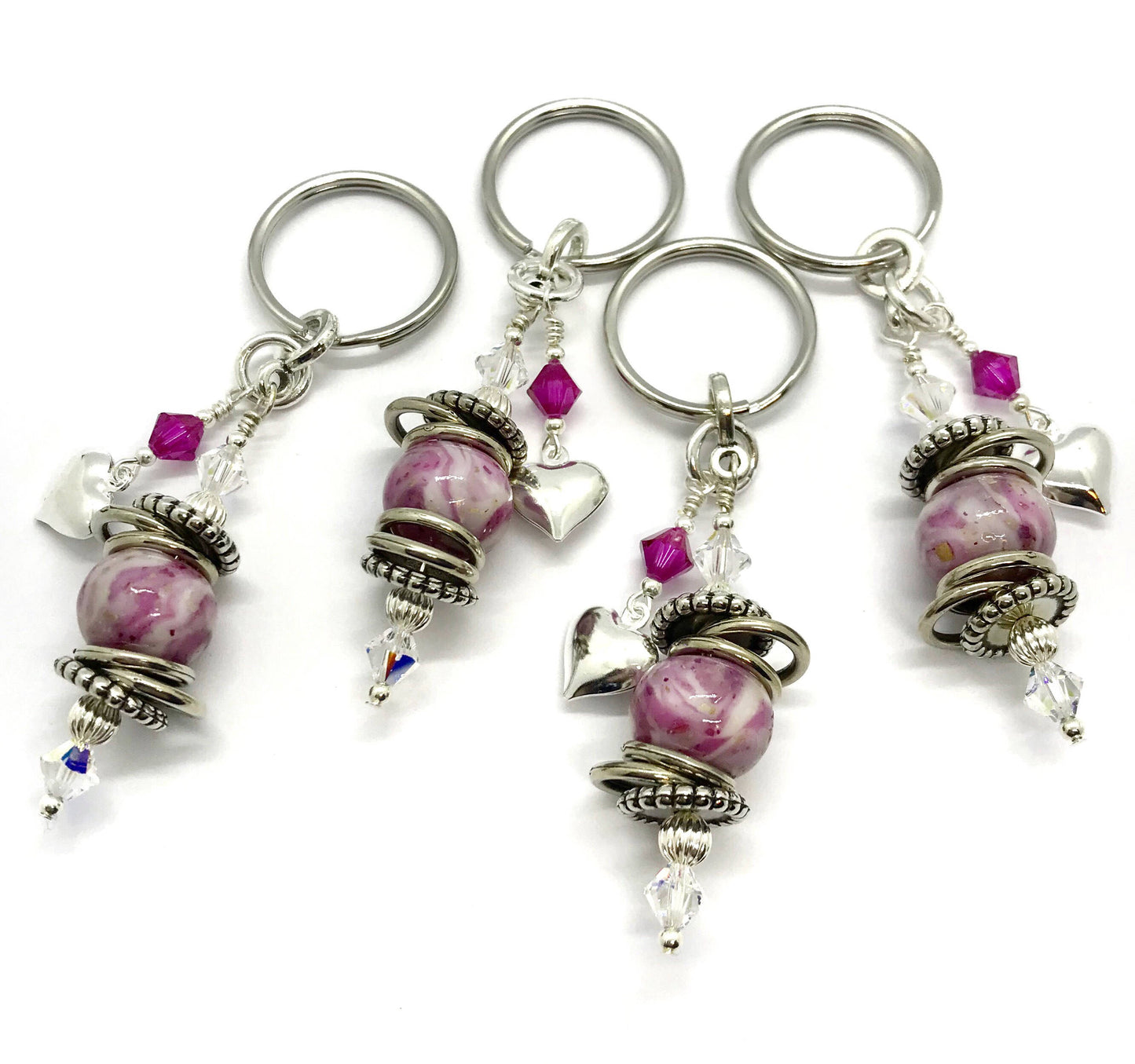 Memorial flower petal bead keepsake / Boho heart key chain / 1117