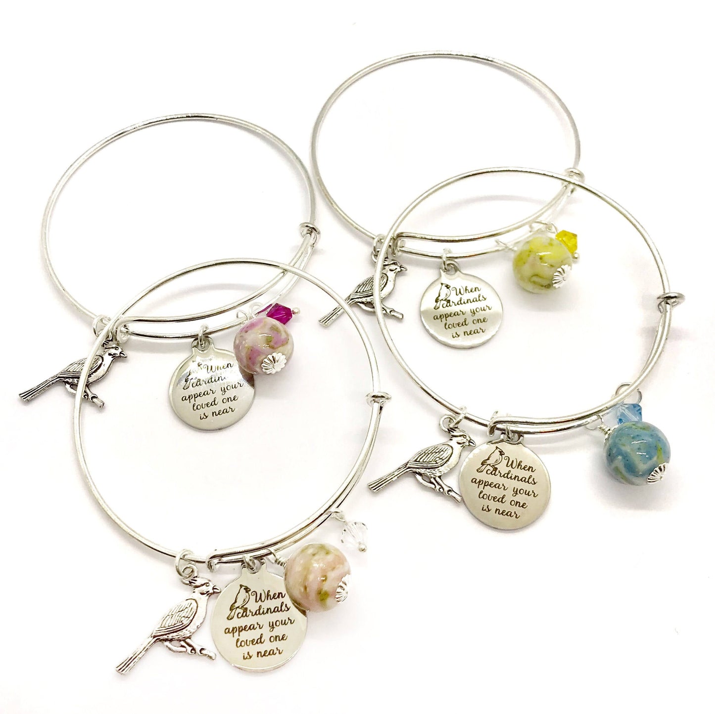 When Cardinals Appear Memorial Flower Petal Jewelry Bangle Bracelet / 418