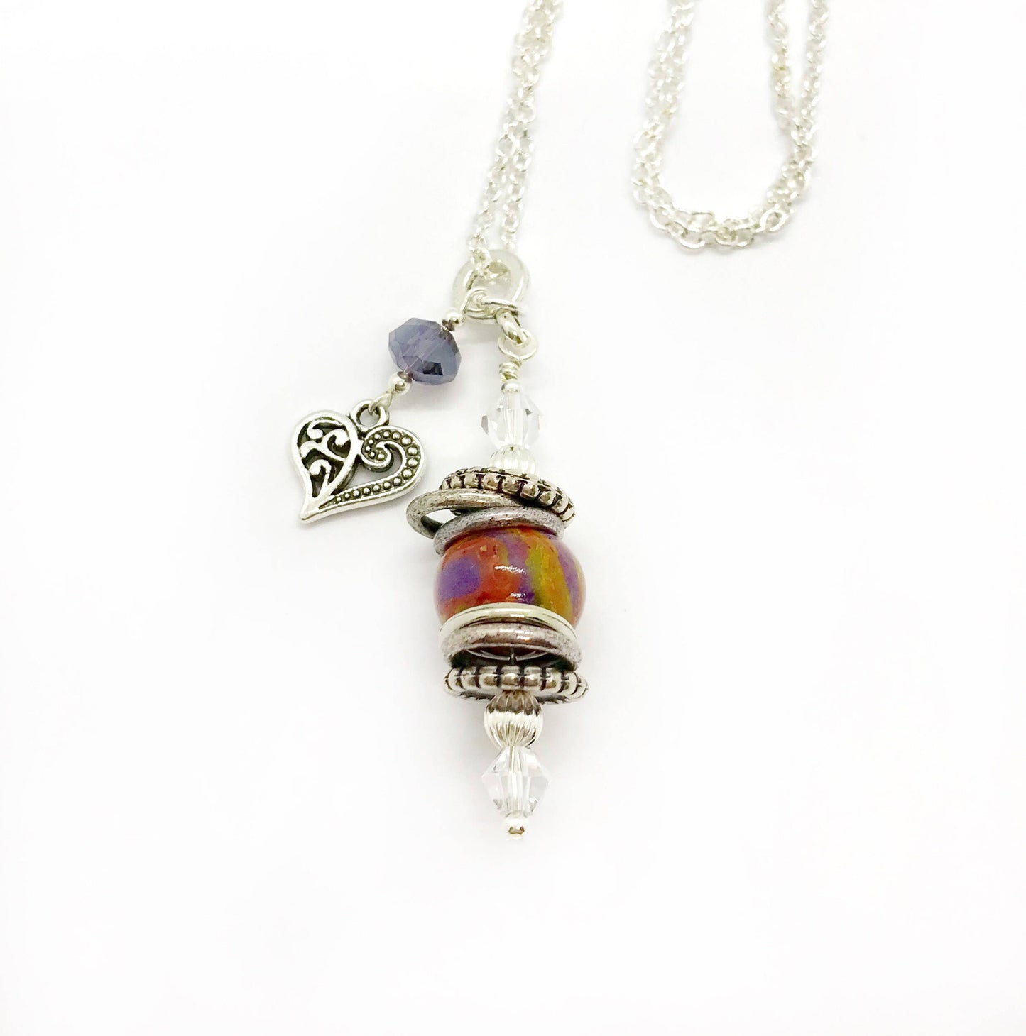 Memorial flower jewelry / Boho heart pendant/ 518