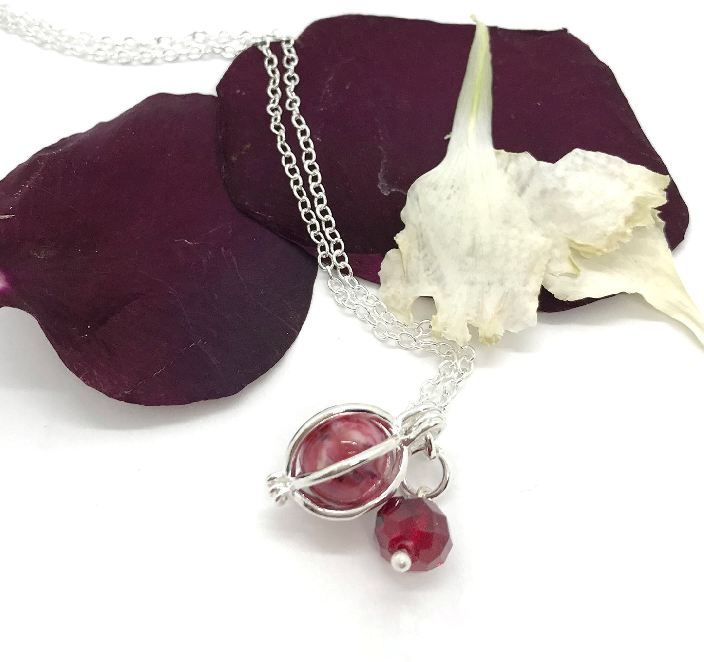 Caged Bead Memorial Flower Petal or Cremation Necklace / 317