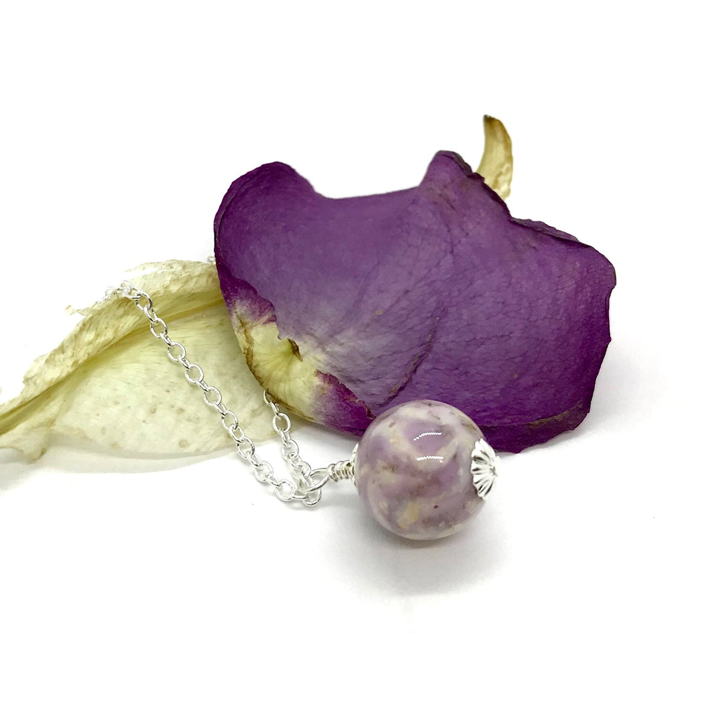 Memorial flower necklace / silver drop necklace / 816