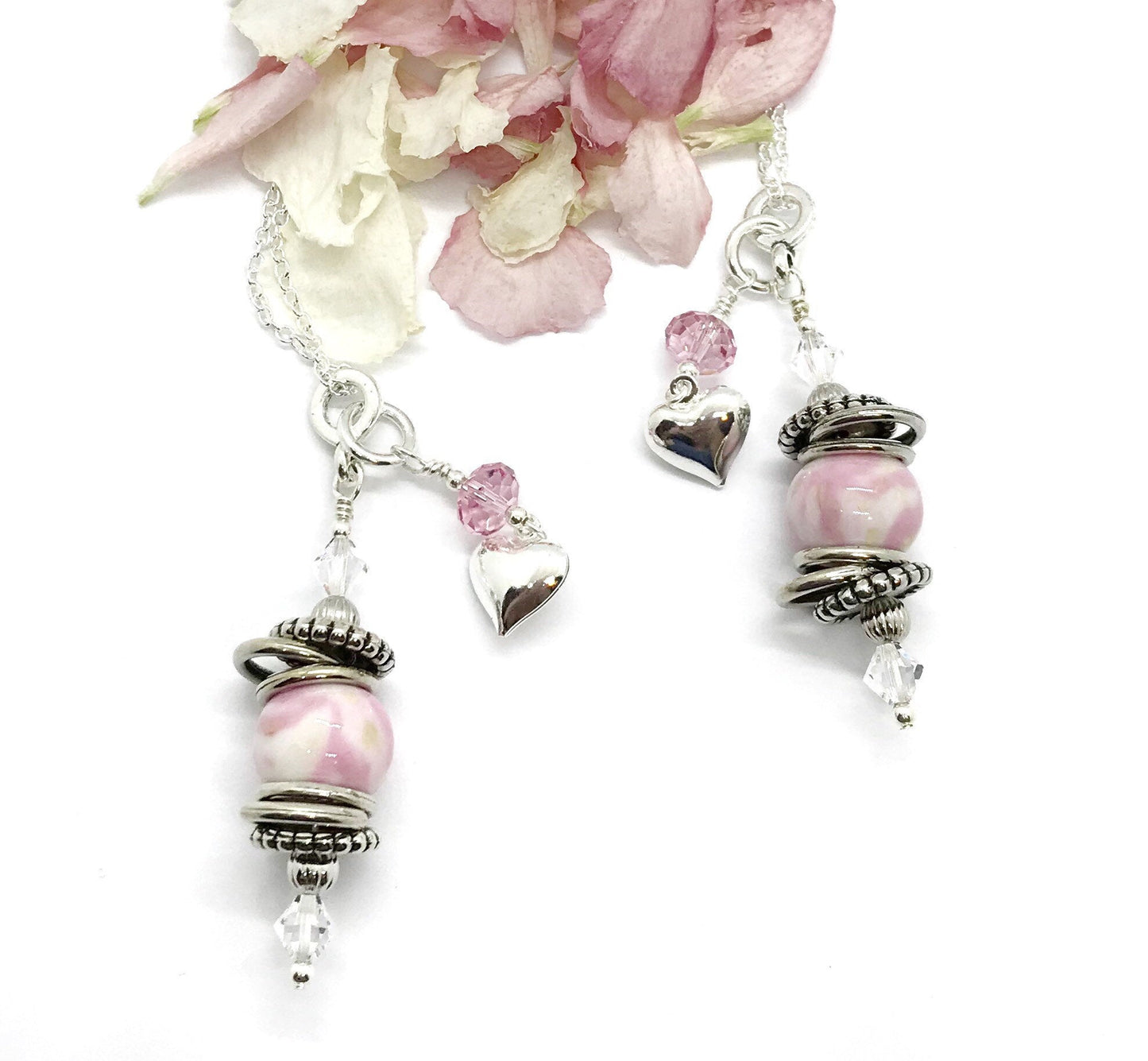 Memorial flower jewelry / Boho heart pendant/ 518