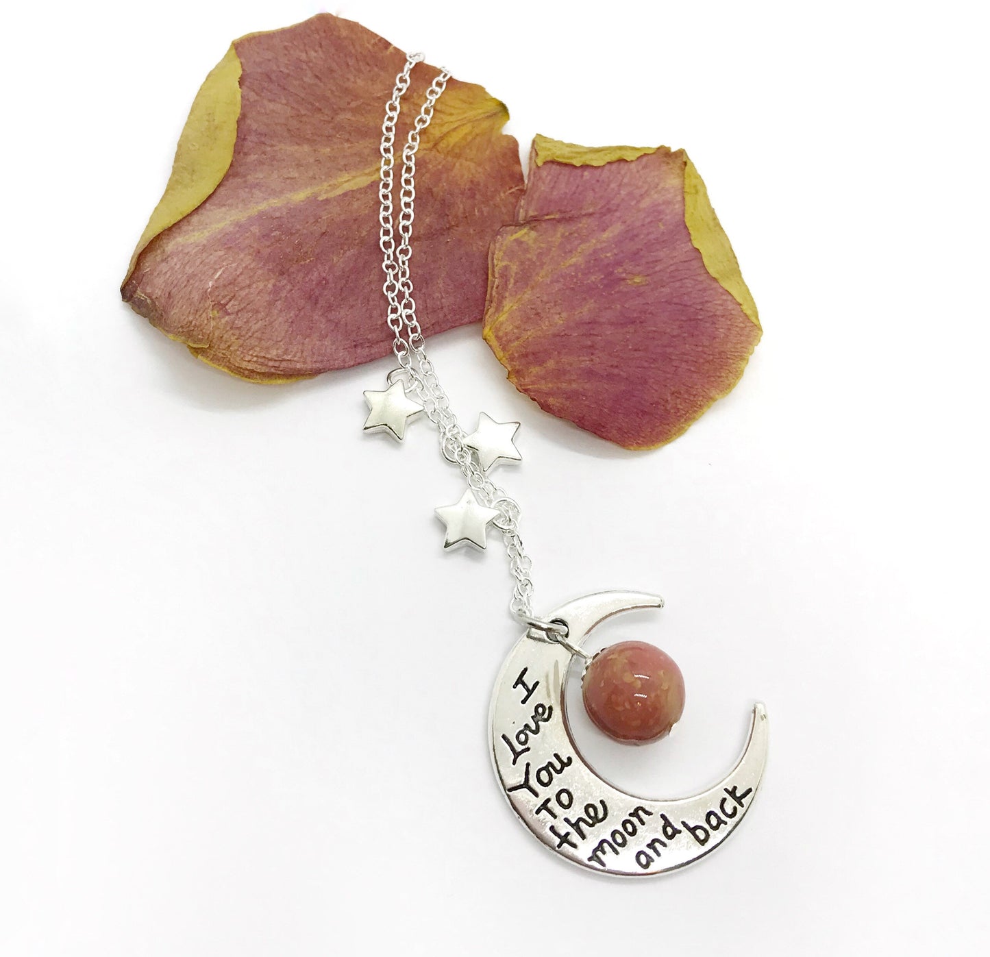 Memorial flower petal jewelry "Love you to the moon and back" handmade necklace / 1217