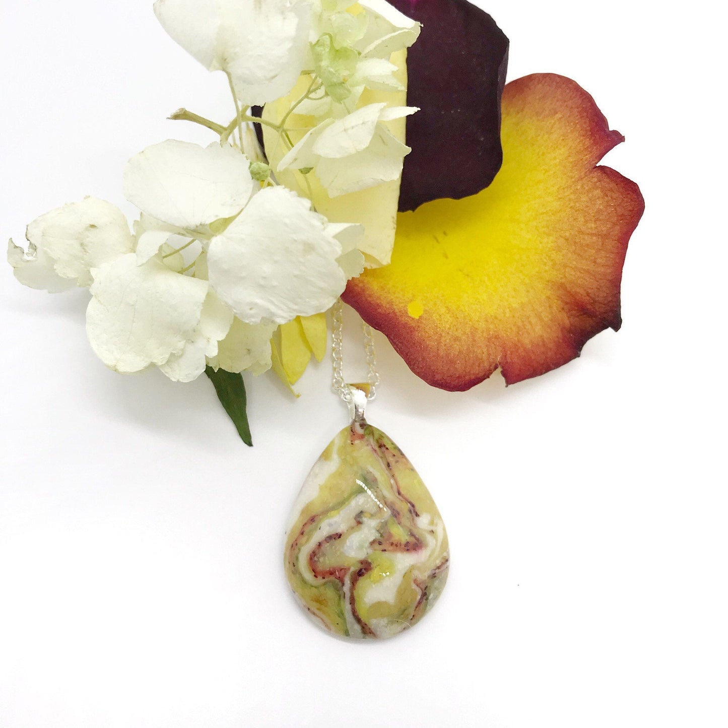 Wedding / Funeral flower jewelry Tear drop pendant  / 617