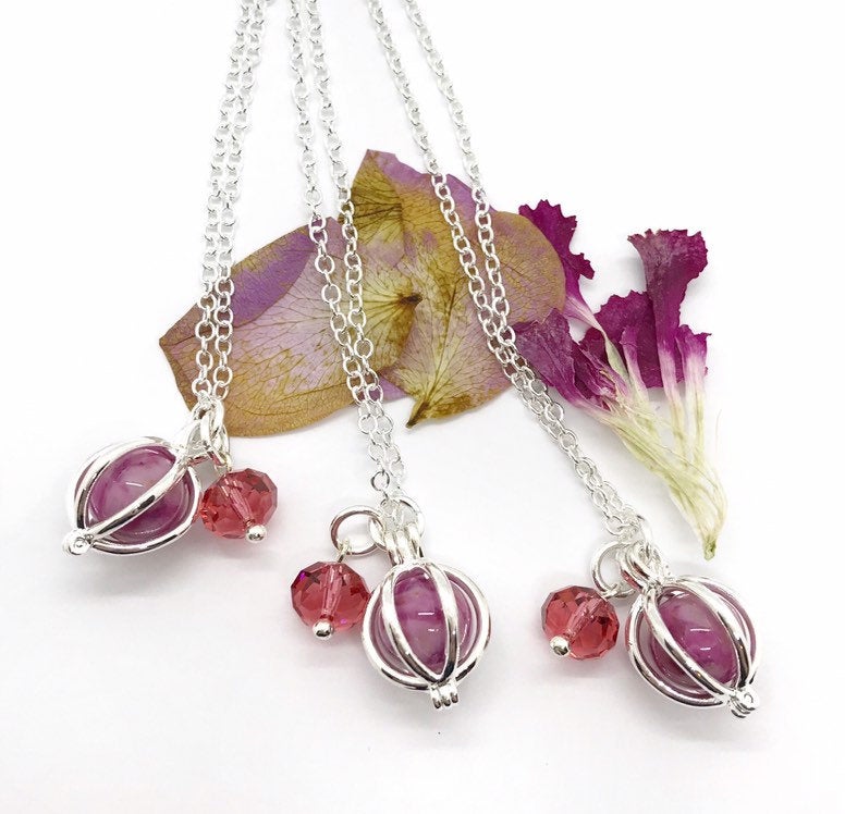 Caged Bead Memorial Flower Petal or Cremation Necklace / 317