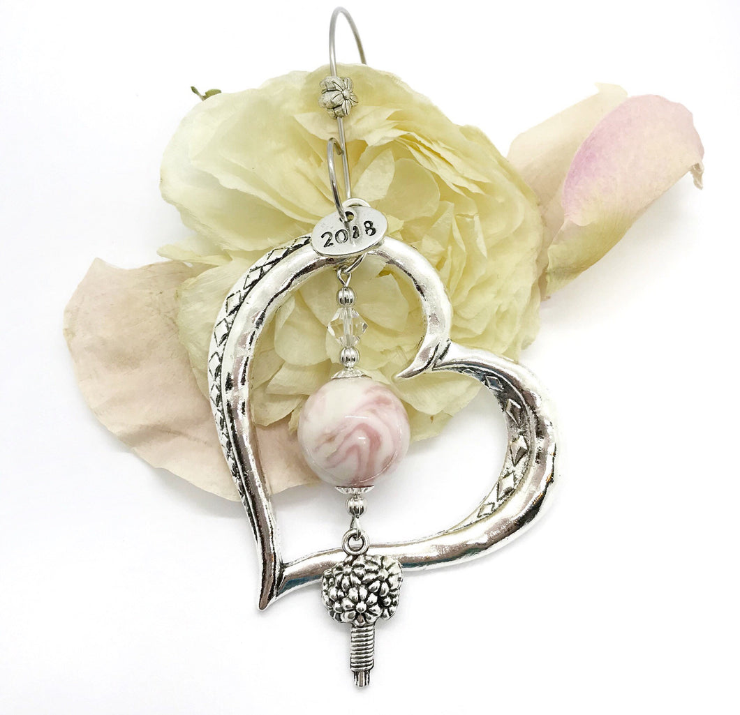 Wedding heart ornament /  Wedding flower keepsake  / Christmas ornament  / 818