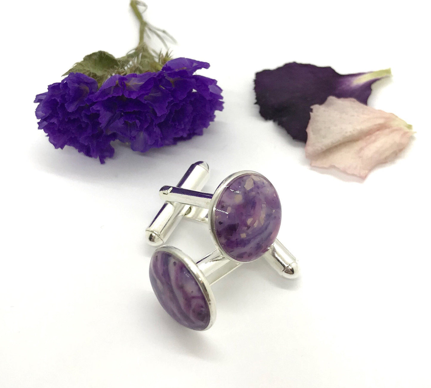 Wedding flower petal cufflinks / Funeral keepsake / Wedding gifts / Gifts for Men / 717