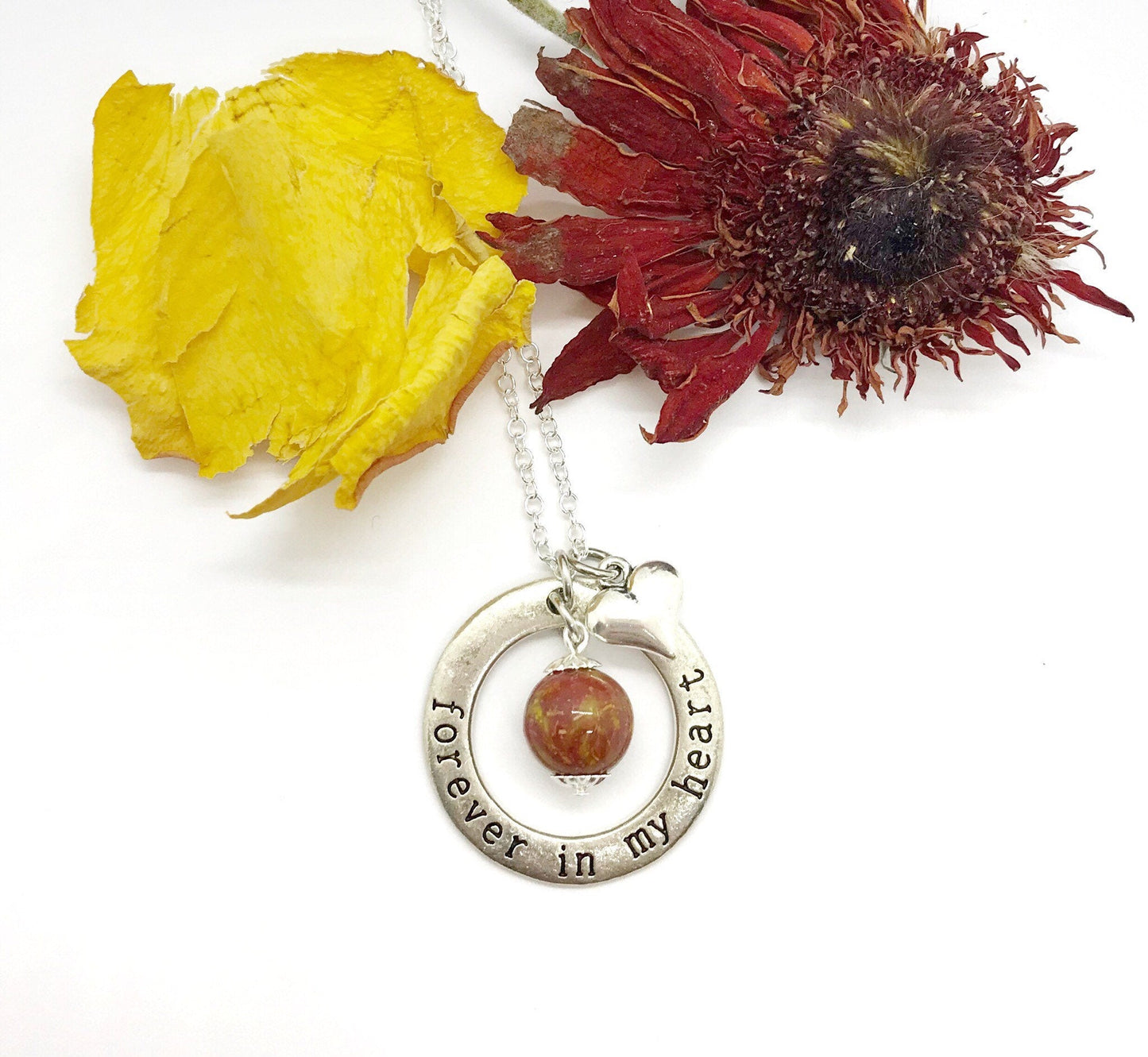 Memorial Flower Petal Jewelry Forever In My Heart Pendant  / 1218