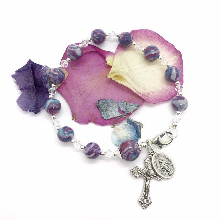 Memorial flower rosary bracelet / Wedding flower rosary bracelet  / 1017