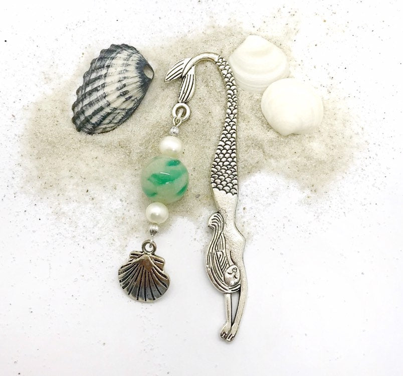 Memorial Flower petal or Beach sand keepsake mermaid bookmark  / 219