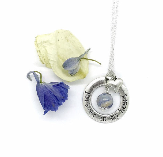 Memorial Flower Petal Jewelry Forever In My Heart Pendant  / 1218