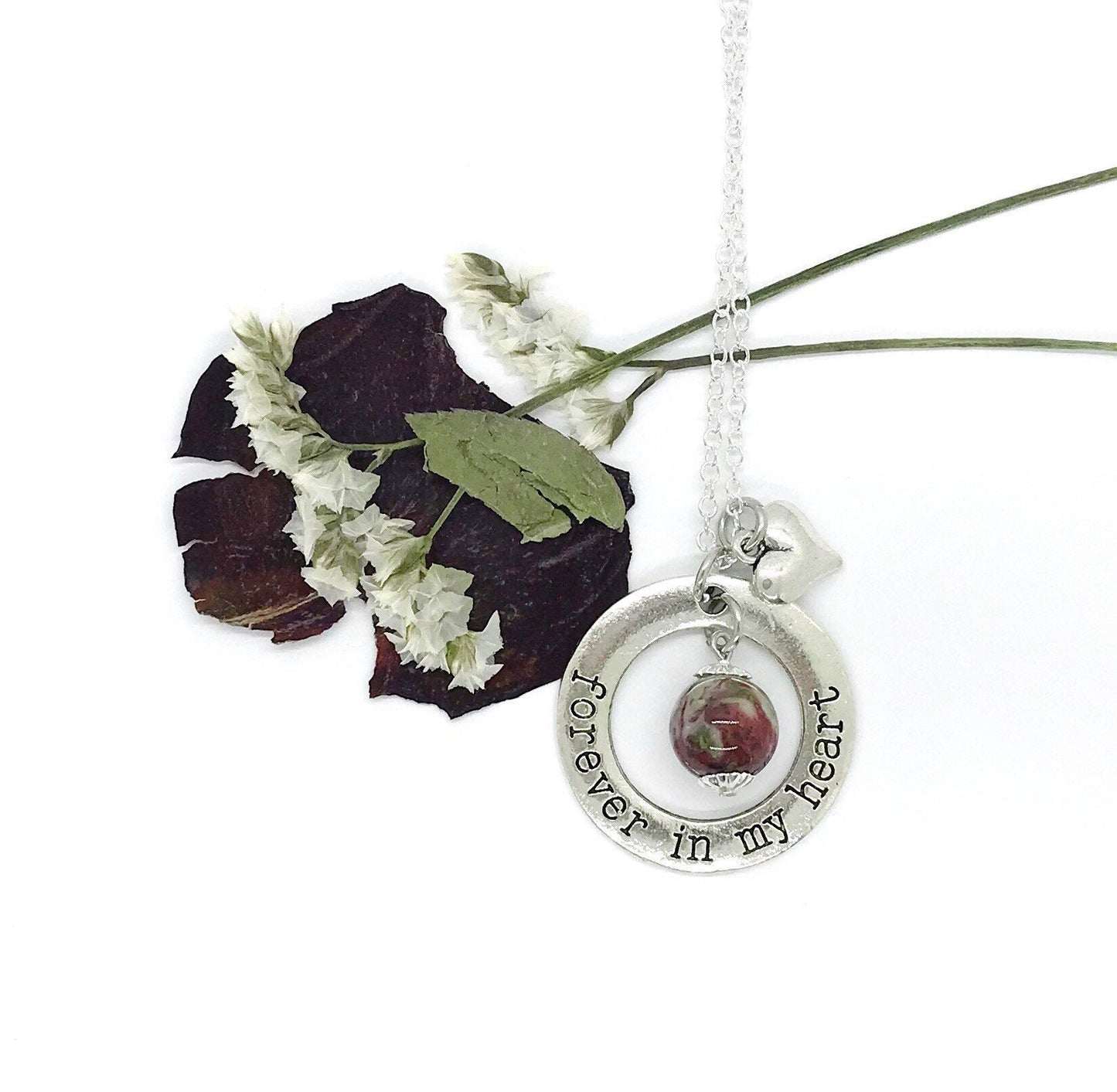 Memorial Flower Petal Jewelry Forever In My Heart Pendant  / 1218