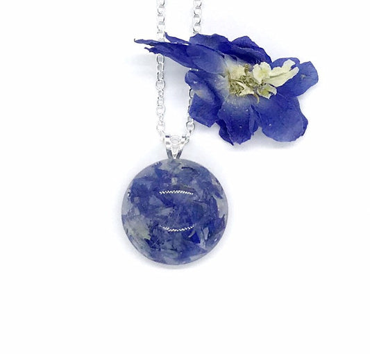 Memorial Flower Petal Jewelry / Round Crystal Clear Resin Flower Petal Necklace / 420
