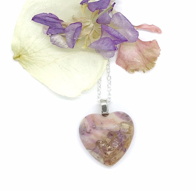 Memorial Flower Jewelry  "Piece of my Heart" necklace /  1219