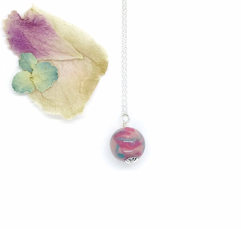 Memorial flower necklace / silver drop necklace / 816