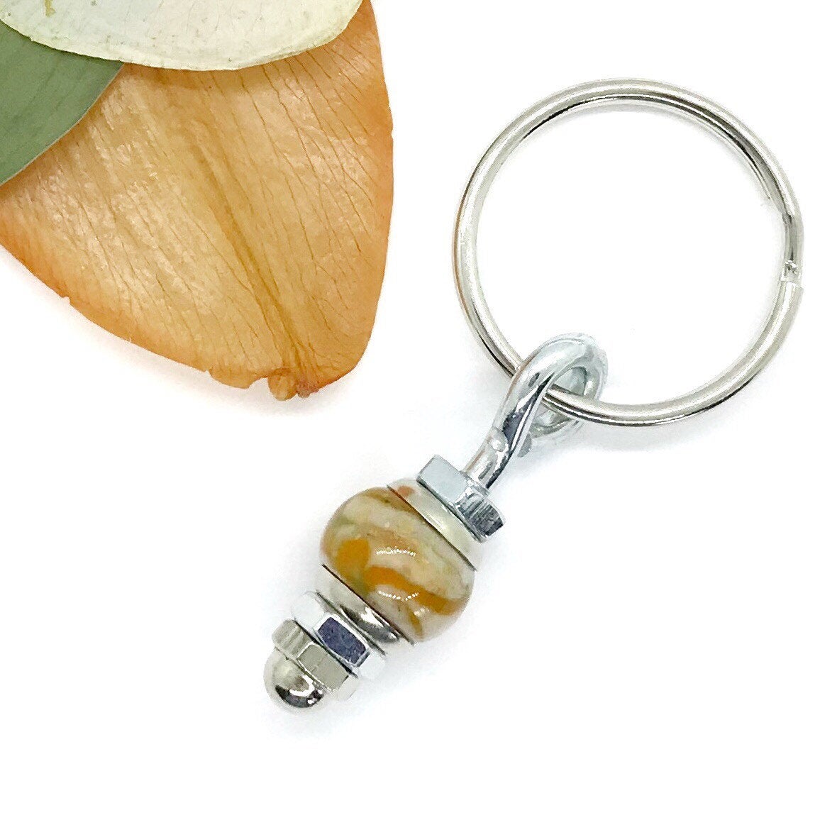 Memorial flower jewelry / Men's nuts and bolts key chain / 916