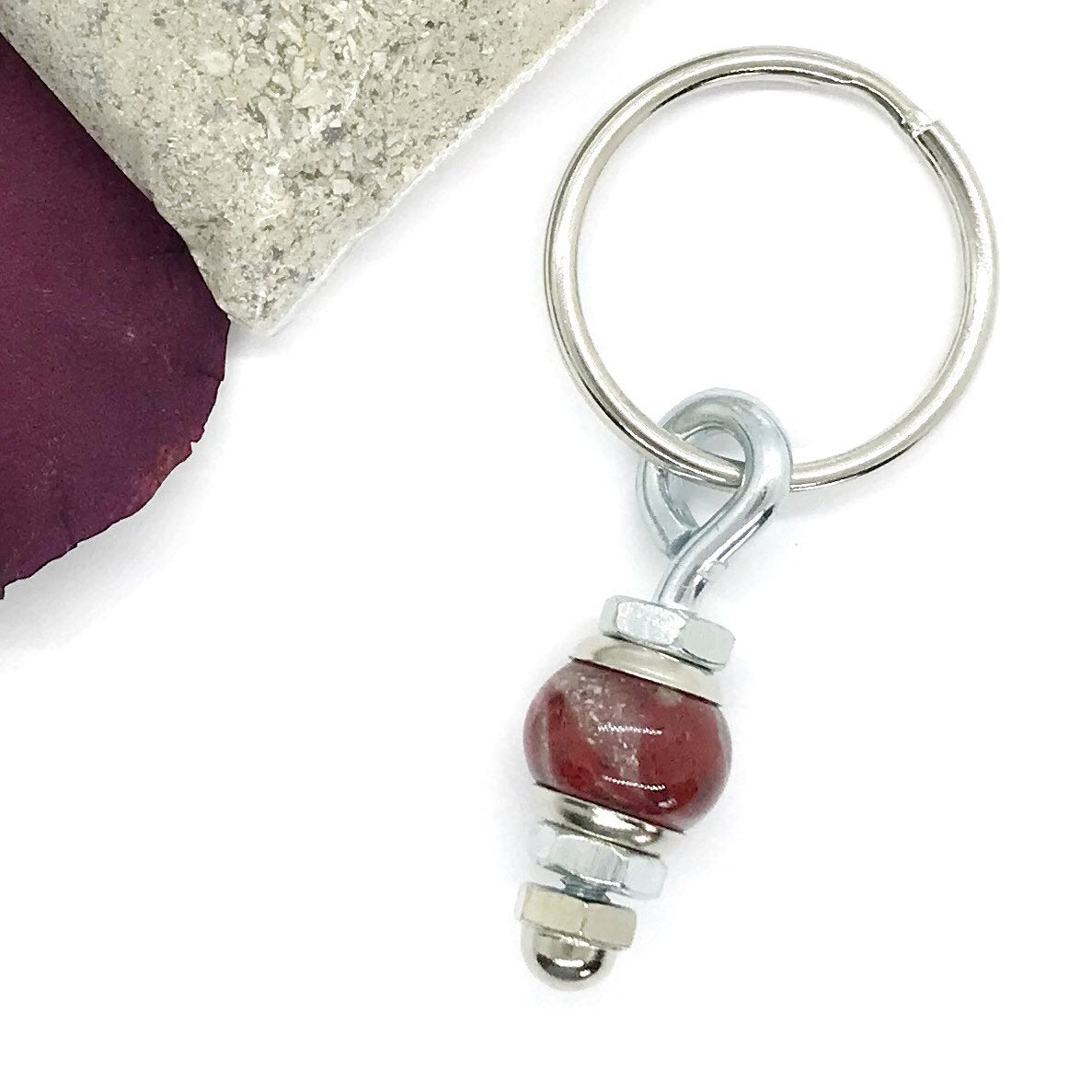 Memorial flower jewelry / Men's nuts and bolts key chain / 916