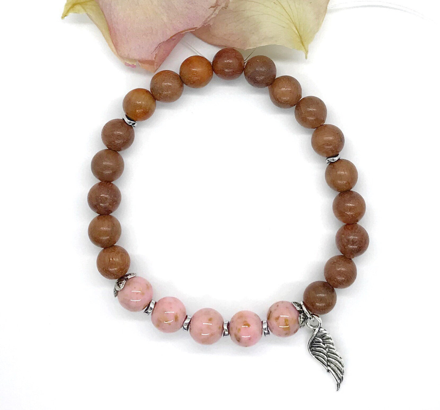 Memorial flower jewelry / Natural rosewood stretch bracelet  / 1719