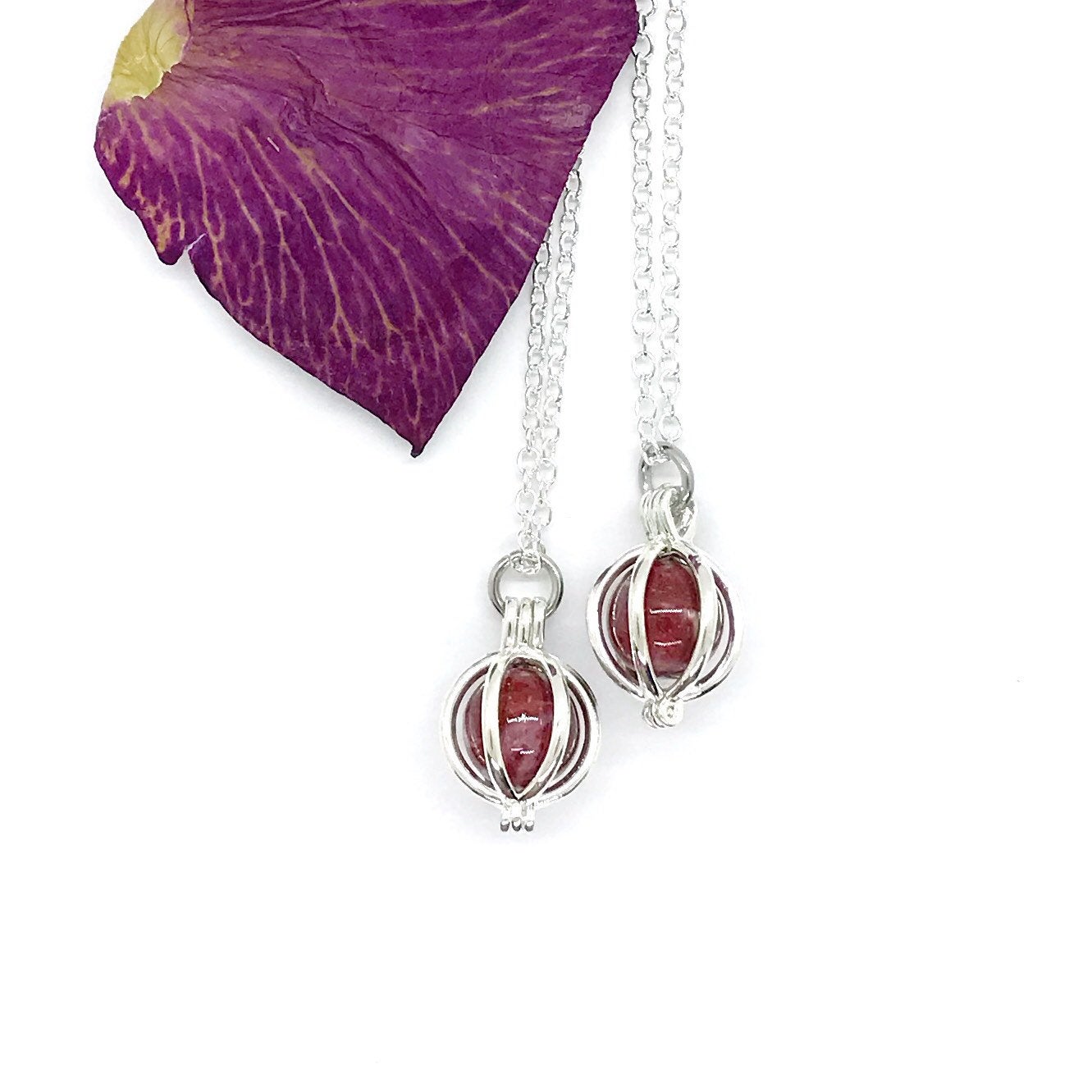 Caged Bead Memorial Flower Petal or Cremation Necklace / 317