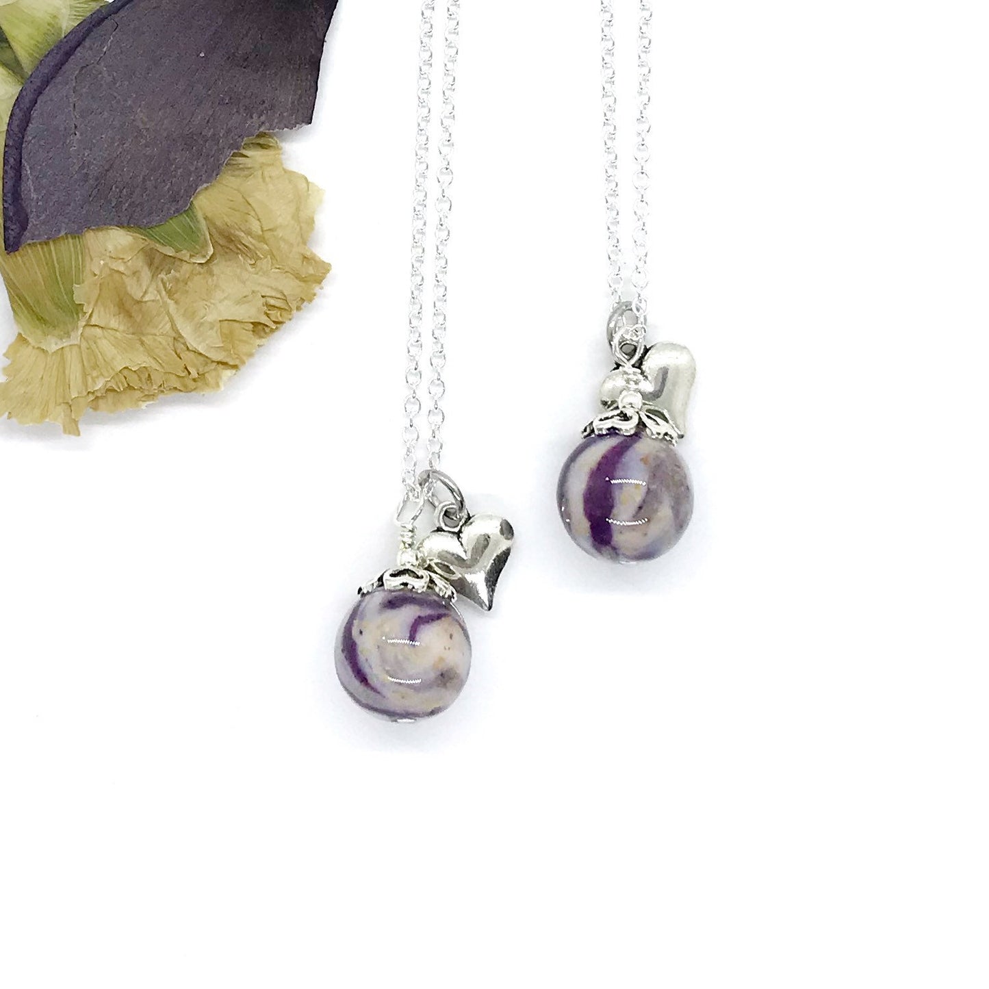 Memorial flower necklace / silver drop necklace / 816