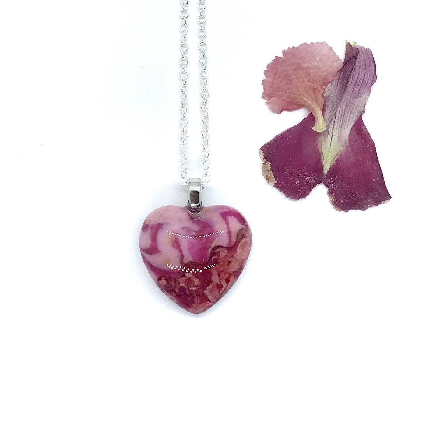 Memorial Flower Jewelry  "Piece of my Heart" necklace /  1219