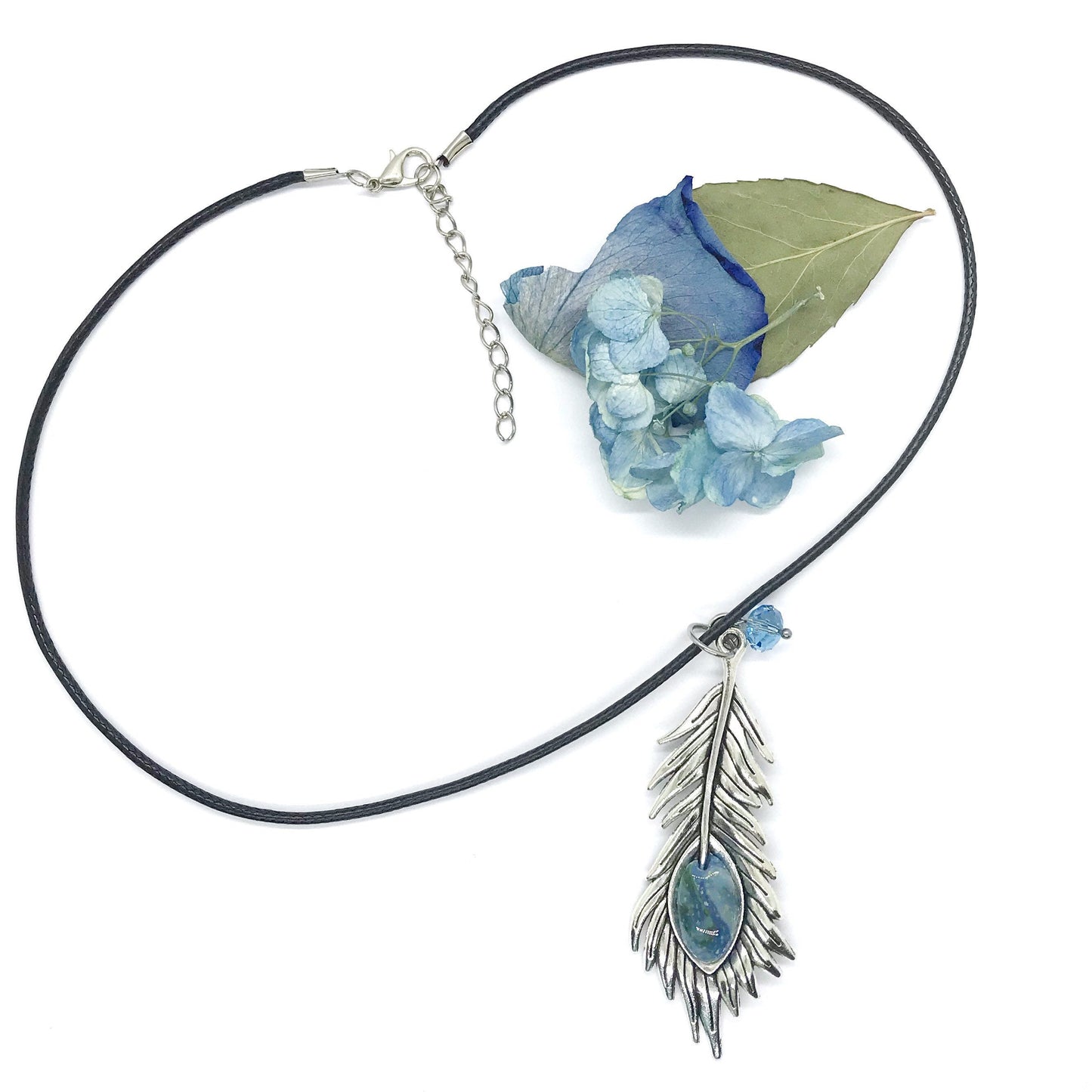 Memorial flower petal jewelry / Peacock feather keepsake necklace / 820