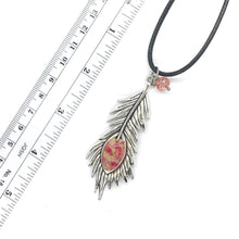 Load image into Gallery viewer, Memorial flower petal jewelry / Peacock feather keepsake necklace / 820
